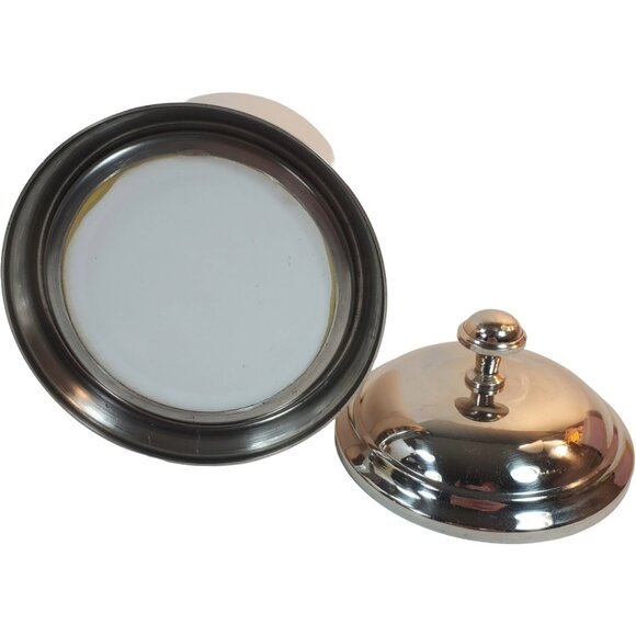 Ceramic Jar/Canister with Lid. White & Chrome. Bathroom Cotton Ball/Swab Holder - Picture 4 of 6